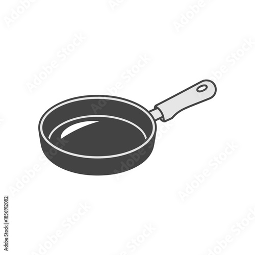 Simple Black Frying Pan with Handle Isolated on White Background.
