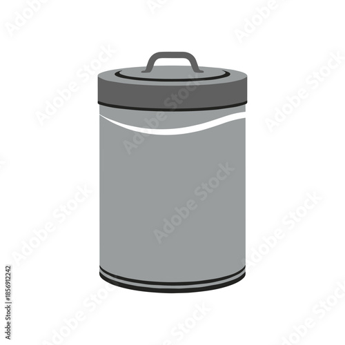 Simple Gray Trash Can with Lid and Handle.