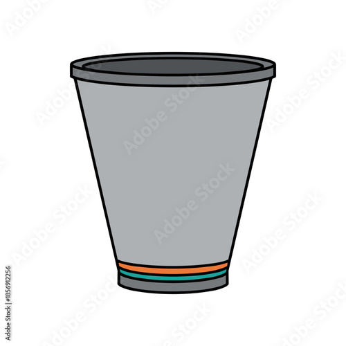 Simple grey conical cup with colorful stripes at the base.