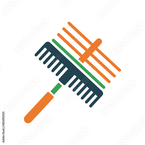 Stylized Garden Rake and Leaf Rake Tool Illustration.