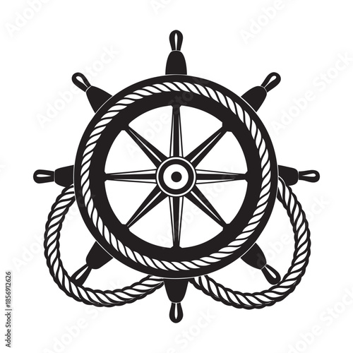 An antique wooden ship steering wheel vector illustration isolated on white for nautical sea navigation and yacht boat control