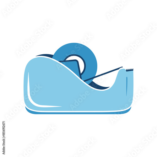 A blue tape dispenser with a roll of clear tape.