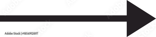 Black arrow pointing right. Arrow shape element. Straight long arrow icon, right thin line, black cursor, horizontal element, icon isolated on white background. Vector illustration