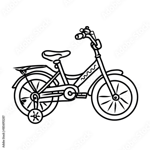 Kids bicycle, hand drawn line art. Simple vector illustration of childhood toy and outdoor activity