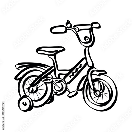 Kids bicycle, hand drawn line art. Simple vector illustration of childhood toy and outdoor activity