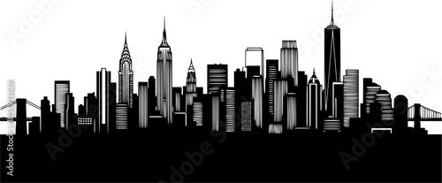 Transparent PNG available
Detailed architectural line drawing of a modern city skyline with diverse skyscrapers and urban landscape