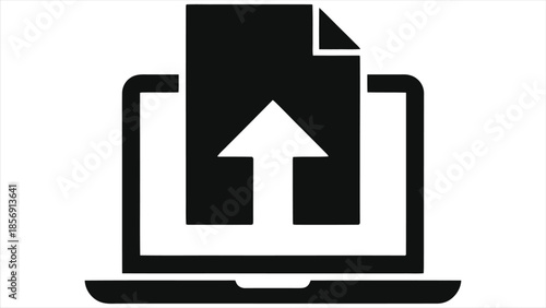 E-Learning Online Homework Submission Icon - Laptop Document Upload Symbol for Digital Education