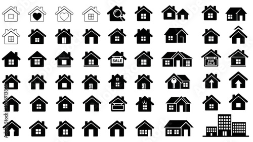 Real estate market growth and decline analysis icons with financial trends silhouette