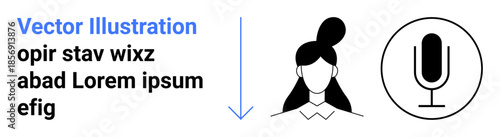 Voice recognition, digital communication, user interface, podcasting, voice assistant, technology services. Symbols of a person and a microphone. Voice recognition and digital communication concept