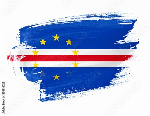 Cape Verde Flag in Brushstroke Style with Circular Yellow Stars and Horizontal Tricolor Stripes