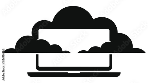 Cloud-based learning concept icon. Laptop screen merging with cloud symbolizing online education, remote studying, and digital data storage. Vector illustration for e-learning and internet technology.