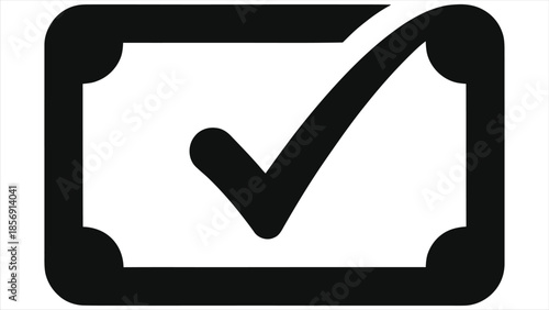 Digital certificate icon with checkmark vector. E-learning course completion symbol. Graduation diploma badge. Education success, verified document sign. Online school pass glyph. Flat design isolated