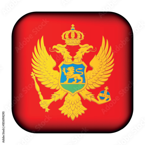 Glass light ball with flag of Montenegro. Round sphere, template icon. Montenegrin national symbol. Glossy realistic ball, 3D abstract vector illustration. Big bubble.