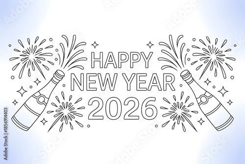 Happy New Year 2026 Celebration Design with line art