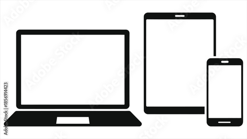 E-Learning Multi-Device Vector Icons: Laptop, Tablet, and Smartphone Mockups for Online Education, Digital Learning Platforms, Distance Study, Responsive Design, and Cross-Platform Training Solutions.