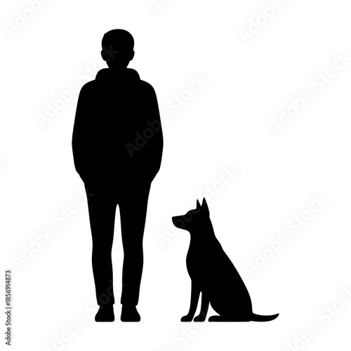 Dog waiting with owner silhouette, loyalty and trust companionship vector
