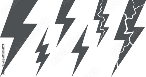 Four jagged black lightning bolts with cracks in monochrome style