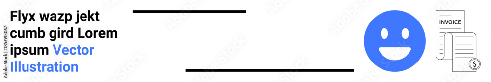 Fototapeta premium Billing systems, online payments, financial workflow, digital transactions, business communication, user feedback. happy face icon next to an invoice document. Billing systems and digital