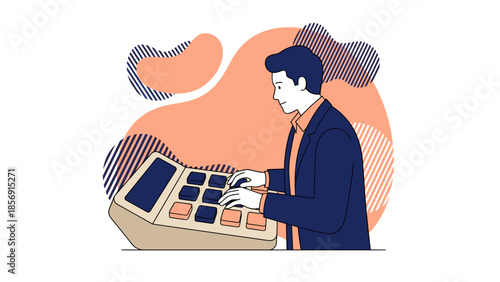 Man Creating Music with a Drum Machine in a Studio.