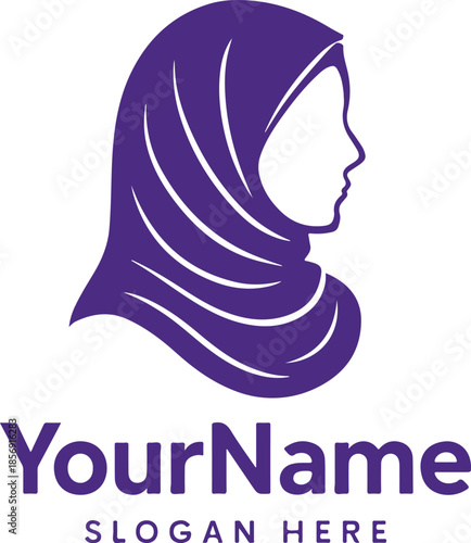 Modern minimalist purple hijab silhouette logo for islamic identity and modest fashion brand
