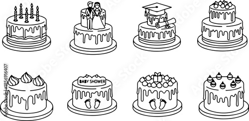 Wedding Cake Silhouette Icon Set