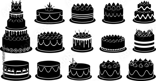 Wedding Cake Silhouette Icon Set