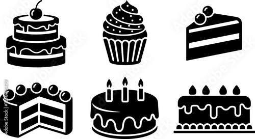 Wedding Cake Silhouette Icon Set