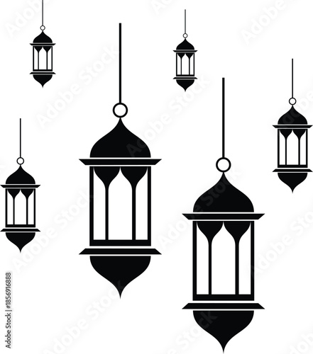 Ramadan lanterns silhouette vector illustration