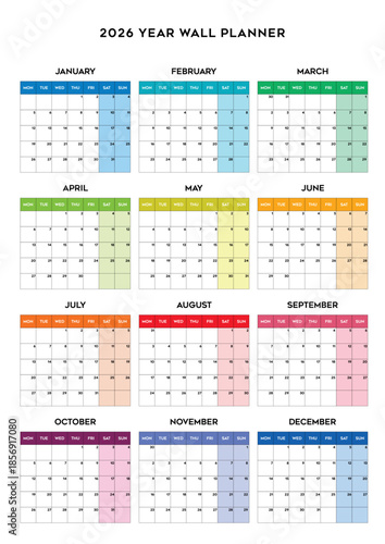 Wall Planner 2026 Extra Large Colour Full Year Family Yearly Planning Chart Calendar Academic Annual Poster Student Home Office Teacher School Work Study A2 Size (59cm x 42cm) Full Year to View (Multi