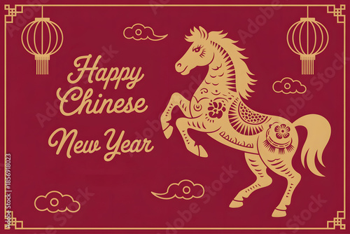 Happy Chinese new year with horse background. 2026 new year, year of the horse