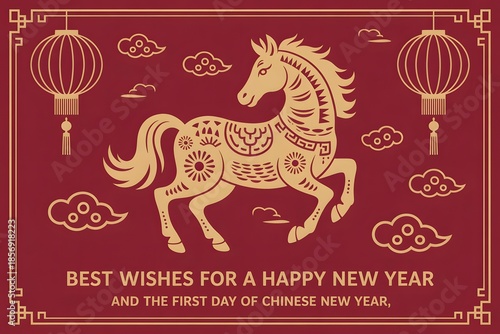 Happy Chinese new year with horse background. 2026 new year, year of the horse