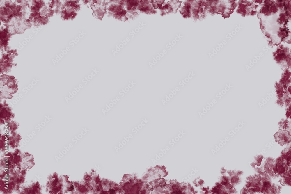 Obraz premium Abstract burgundy watercolor frame with paint splatter border on gray background