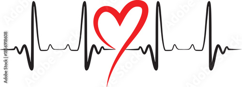 Red heart graphic integrated into black electrocardiogram line on white background vector