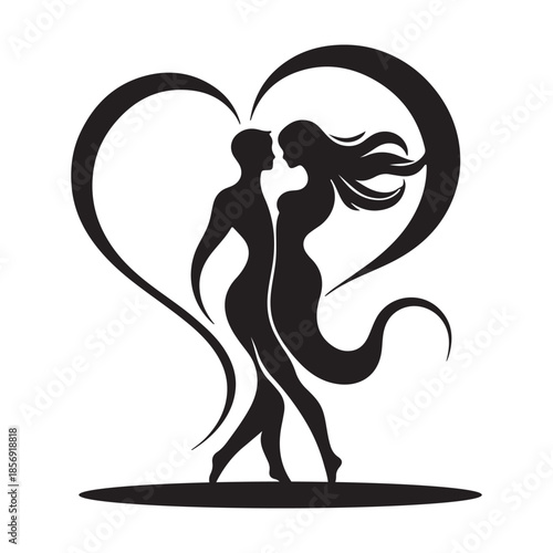 A loving couple silhouette artfully forming a symbolic heart shape, representing eternal bond
