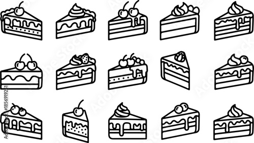 Black and White Cake Illustration Set – Wedding, Birthday & Dessert Icons