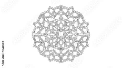 Intricate silver geometric design resembling a snowflake or ornamental medallion