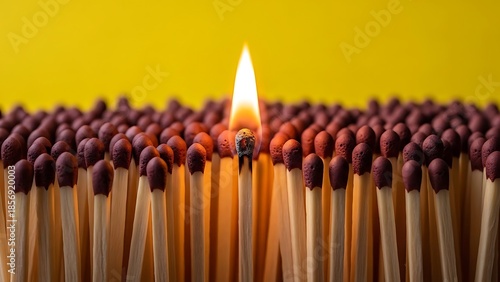 Single lit matchstick among many