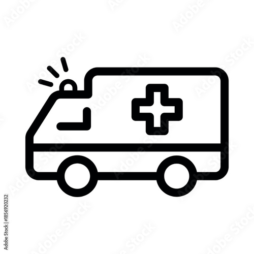 Minimalist outline ambulance icon for medical emergency transportation service