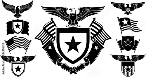 Patriotic Eagle & Shield Emblem Icon Set