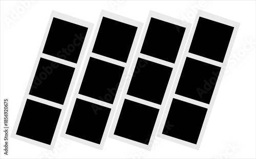 Four vertical photo booth film strips with blank frames on white background