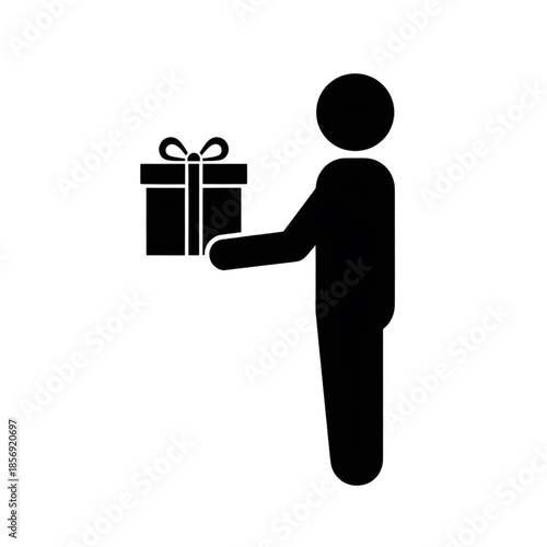 person holding gift box icon for delivery celebration and holiday surprise