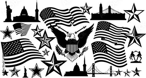 Patriotic Eagle & Shield Emblem Icon Set