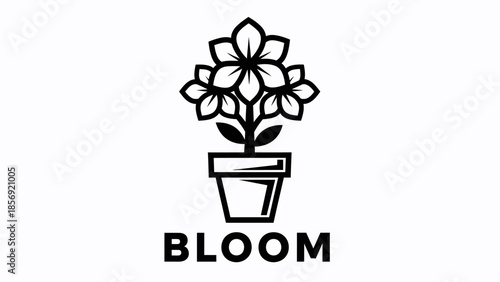 Potted Flower Illustration with Bloom Text.