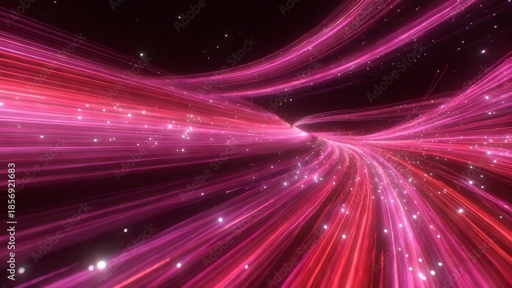 Obraz premium Abstract Futuristic Background with Glowing Pink Light Trails and Sparkling Particles in Motion