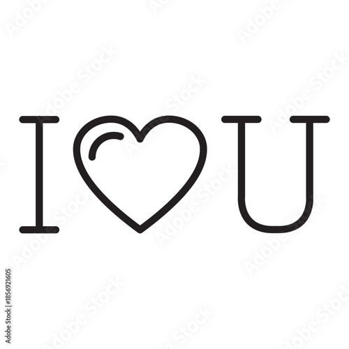 Minimal linear vector icon with text I love you and heart symbol. Editable stroke outline design for Valentine’s Day, romance, greeting cards, posters, banners, apps and web projects.