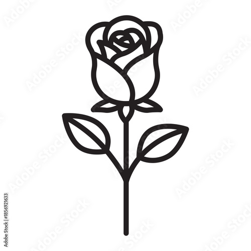 Minimal linear vector rose icon with editable stroke. Romantic Valentine Day floral symbol in modern outline style, ideal for cards, gifts, posters, branding and decorative design.