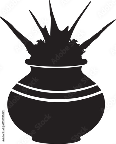 Modern black silhouette of decorative vase with spiky top
