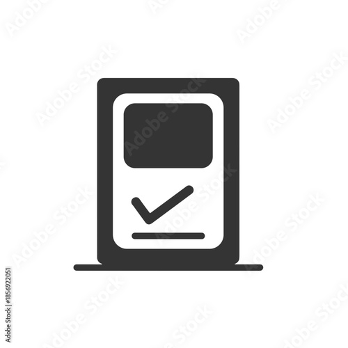 Document with checkmark icon on a minimalistic background  