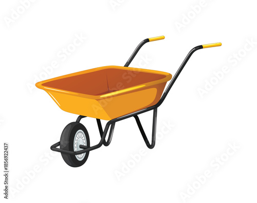 Yellow Garden Wheelbarrow on White Background tool