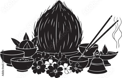 Serene spa setup with coconut, bowls, and incense